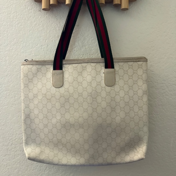 Vintage 1970’s GUCCI Plus GG Monogram Large Shopper Tote Shoulder Bag Web Strap - Picture 2 of 4
